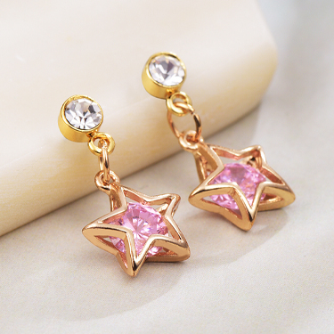 閃亮氣質鑽石星星 無耳洞黏貼式耳環 
