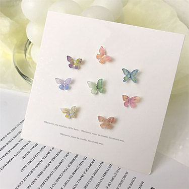 彩色立體蝴蝶10色-無耳洞黏貼式耳環