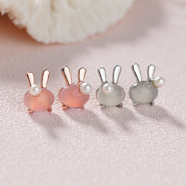 珍珠月兔-無耳洞黏貼式耳環