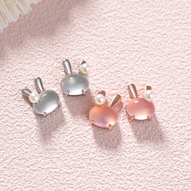 珍珠月兔-無耳洞黏貼式耳環