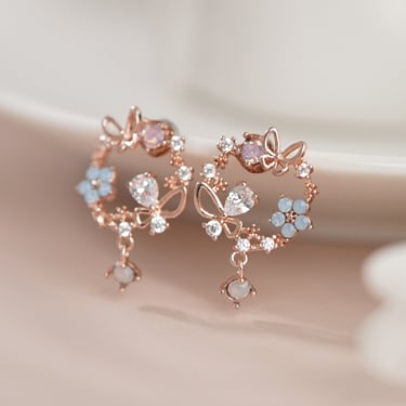 花蝶共舞-無耳洞黏貼式耳環