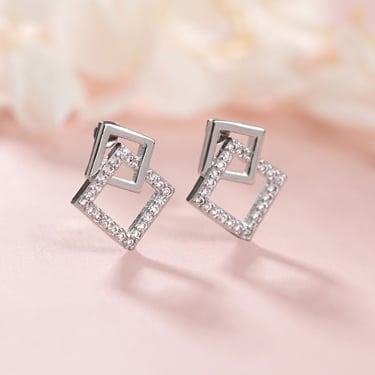 百搭串聯方塊-無耳洞黏貼式耳環