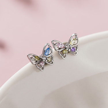 神秘幻之蝶鑲鑽-無耳洞黏貼式耳環