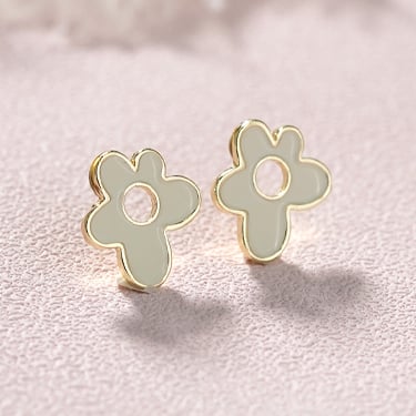 俏皮風不規則圖塊-無耳洞黏貼式耳環