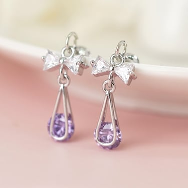 優雅紫韻約誓-無耳洞黏貼式耳環