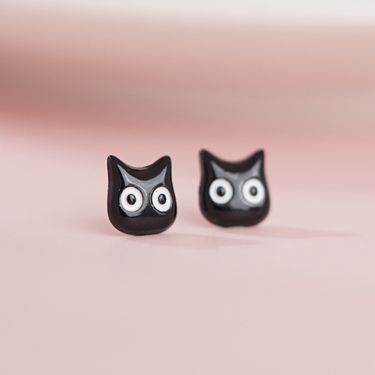可愛的黑貓-無耳洞黏貼式耳環