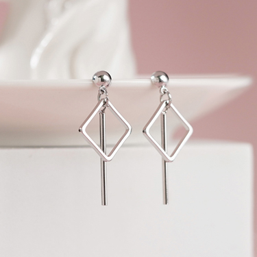簡約幾何菱形-耳針無耳洞黏貼式耳環