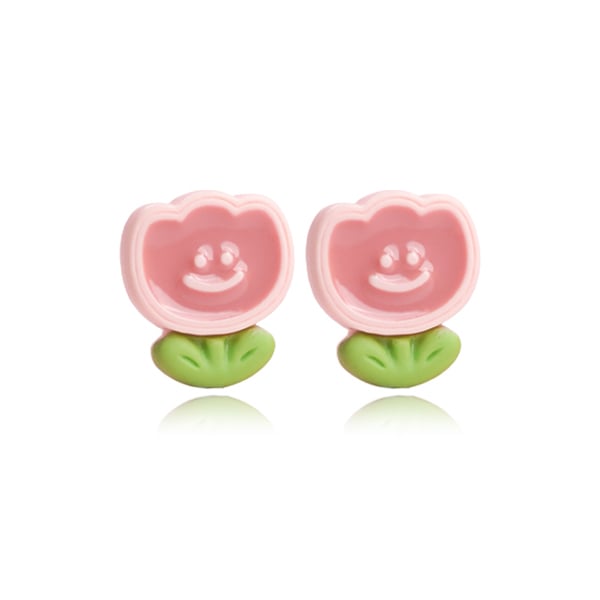 粉色微笑鬱金香-無耳洞黏貼式耳環