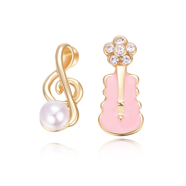 少女系珍珠音符小提琴不對稱-無耳洞黏貼式耳環
