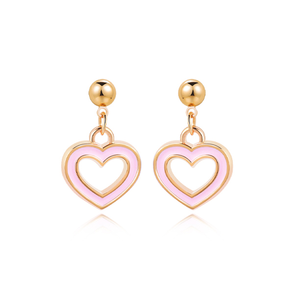 清新簍空粉嫩愛心-無耳洞黏貼式耳環