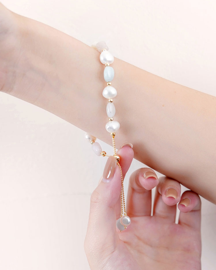 珍愛幸福天然晶石珍珠手鍊 模特兒展示