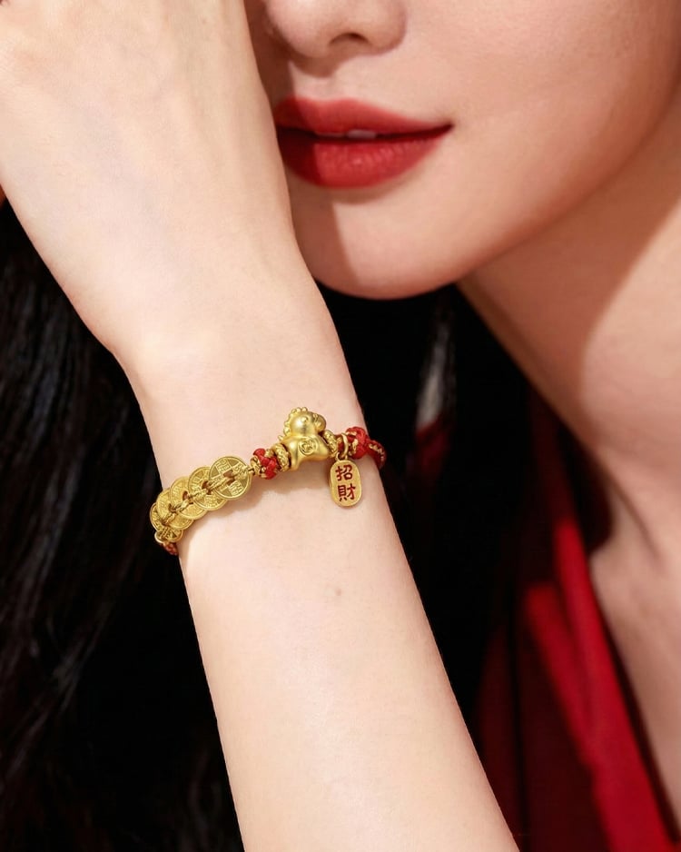 馬上有財紅繩手鍊 完整佩戴展示