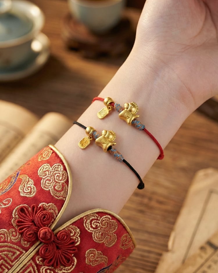 大紅與黑色手鍊佩戴展示