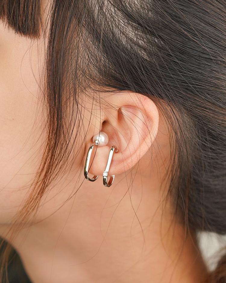 氣質珍珠鋯石耳骨夾(單支) 模特兒展示