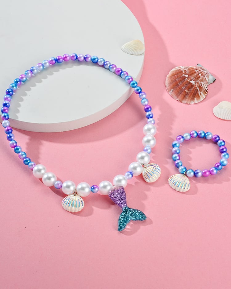 人魚公主繽紛珍珠項鍊手鍊飾品盒(2件組) 場景展示