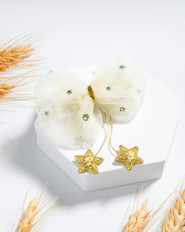 公主物語星星網紗蝴蝶結髮夾 場景展示