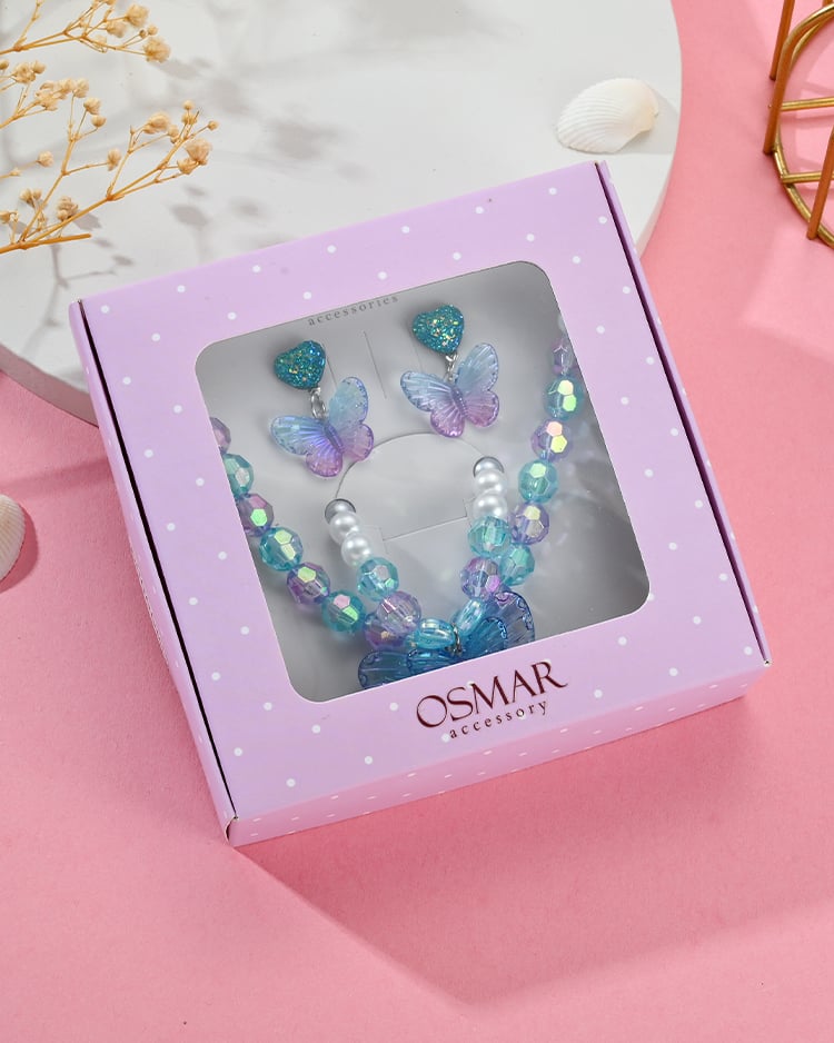 珍珠幻彩蝴蝶黏貼式耳環飾品盒 (4件組) 場景展示