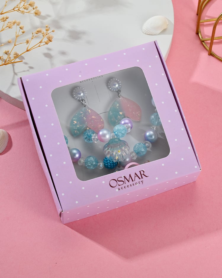 沁涼粉藍果凍色黏貼式耳環飾品盒 (4件組) 場景展示