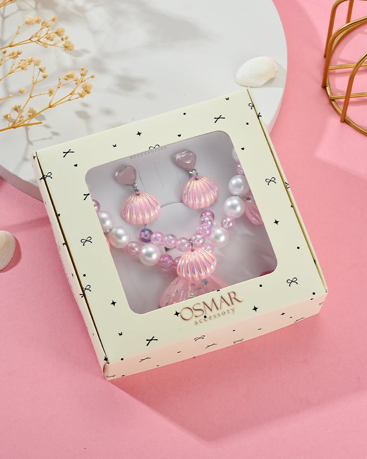 夢幻海洋貝殼黏貼式耳環飾品盒 (4件組) 場景展示