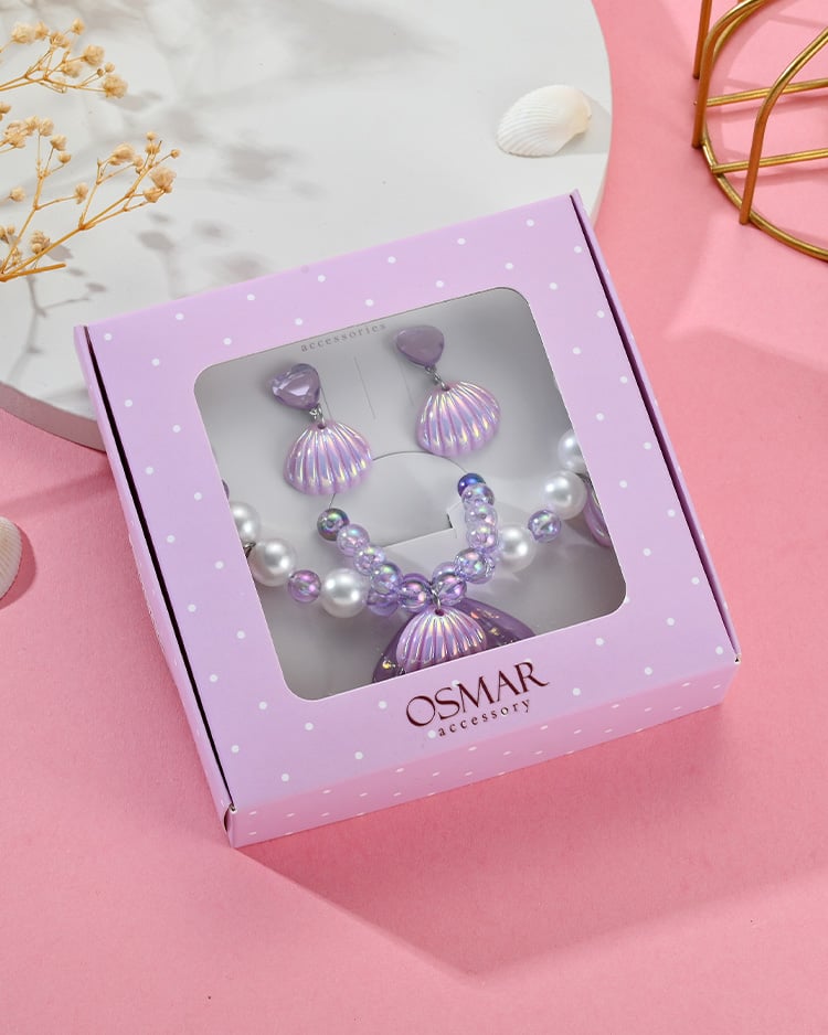 夢幻海洋貝殼黏貼式耳環飾品盒 (4件組) 場景展示
