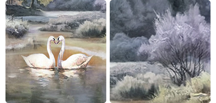 湖中天鵝 | 手繪油畫 場景展示