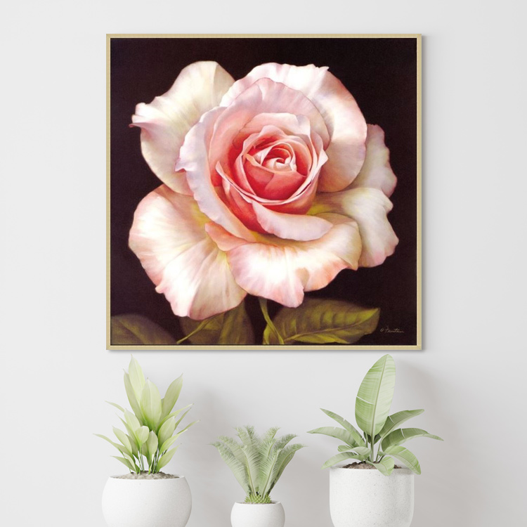 鄉村花卉粉色玫瑰 | 手繪油畫 模特兒展示