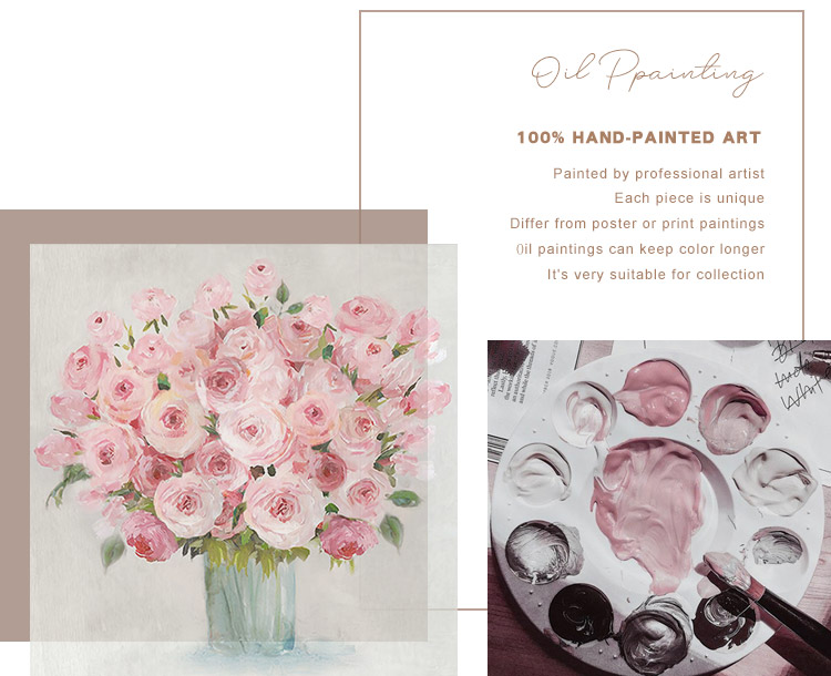 粉色玫瑰之花團錦簇| 手繪油畫 場景展示