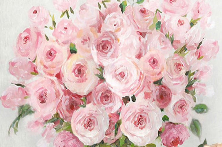 粉色玫瑰之花團錦簇| 手繪油畫 場景展示