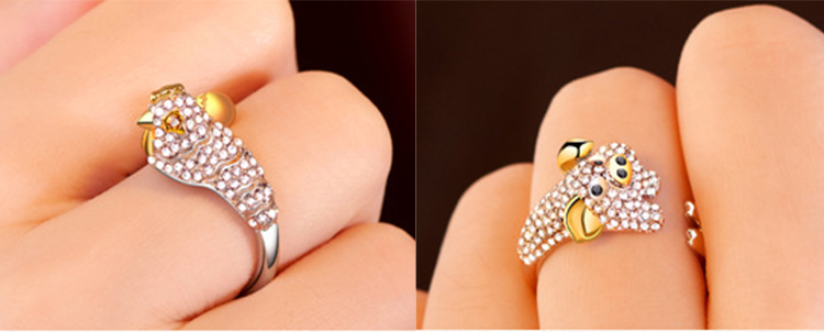 模特兒配戴展示: 十二生肖鑲鑽合金開口戒指