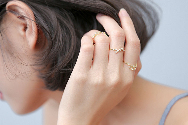 模特兒配戴展示: 時尚個性十二星座鑲鑽戒指鍊