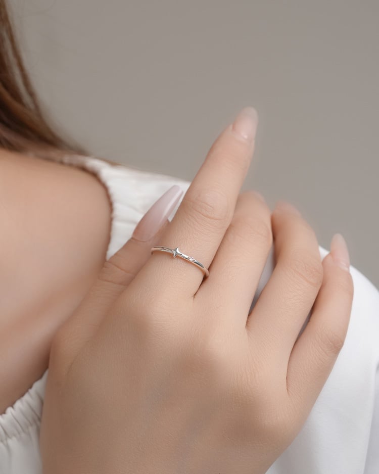 簡約星願開口戒指[純銀] 模特兒展示