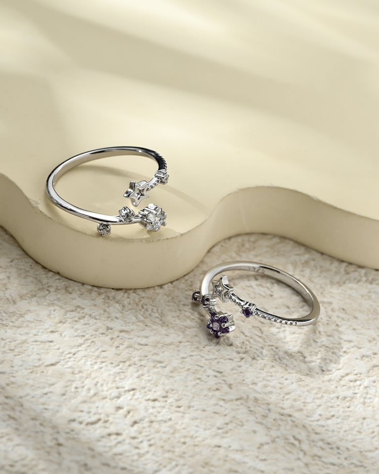 紫星點綴開口戒指[純銀] 場景展示