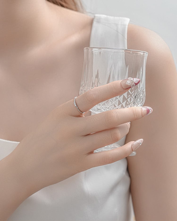 交織雙星鑽開口戒指[純銀] 模特兒展示