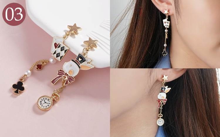 期間限定 撲克牌系列 耳針/無耳洞黏貼式耳環 場景展示+模特展示