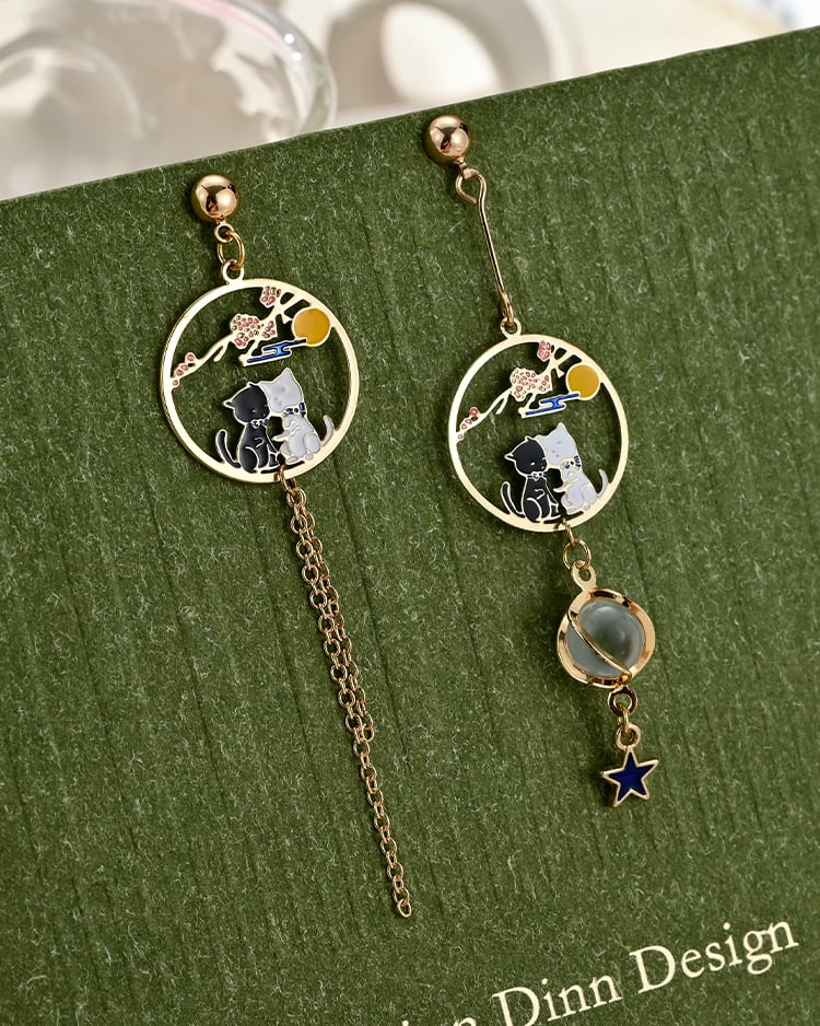 不對稱貓星夜空 耳針/無耳洞黏貼式耳環 場景展示