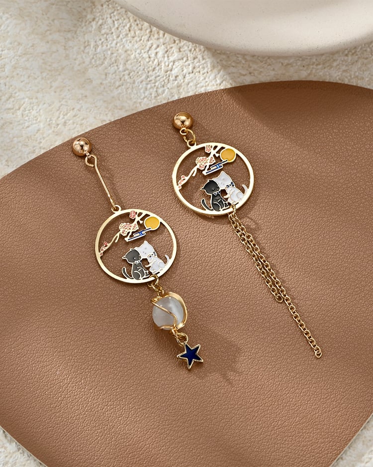 不對稱貓星夜空 耳針/無耳洞黏貼式耳環 場景展示