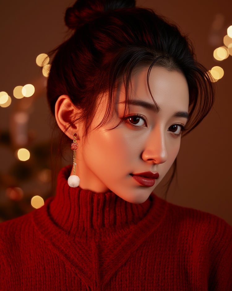 瑞獅迎福耳環新年 耳針/無耳洞黏貼式耳環 模特兒展示