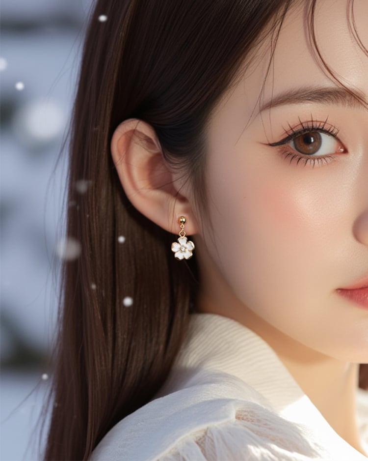 溫柔小巧花朵 耳針/無耳洞黏貼式耳環 場景展示