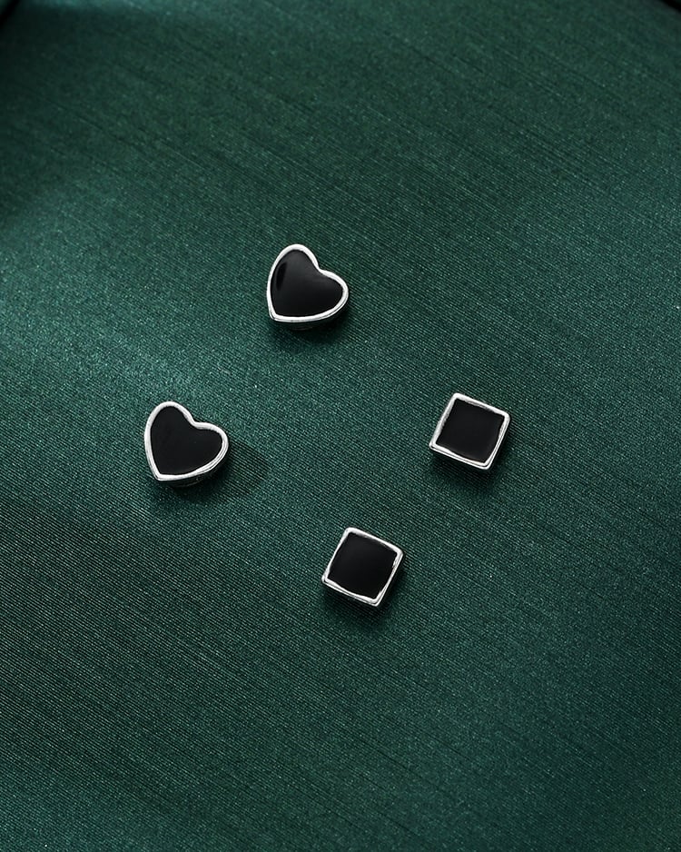 極簡幾何酷黑系列 耳針/無耳洞黏貼式耳環 場景展示