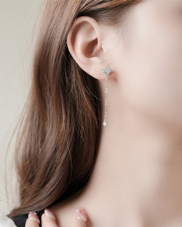 不對稱星際行星鋯石鍊條 耳針/無耳洞黏貼式耳環 場景展示