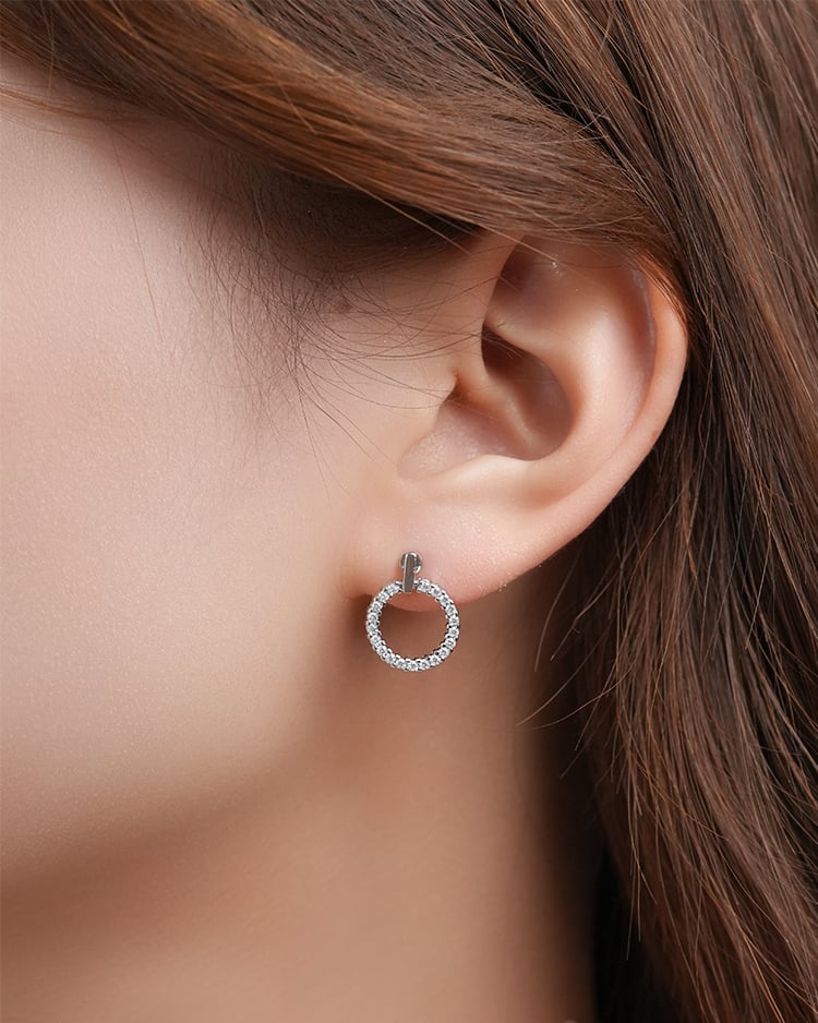 璀璨滿鑽幾何圓圈 耳針/無耳洞黏貼式耳環 模特兒展示