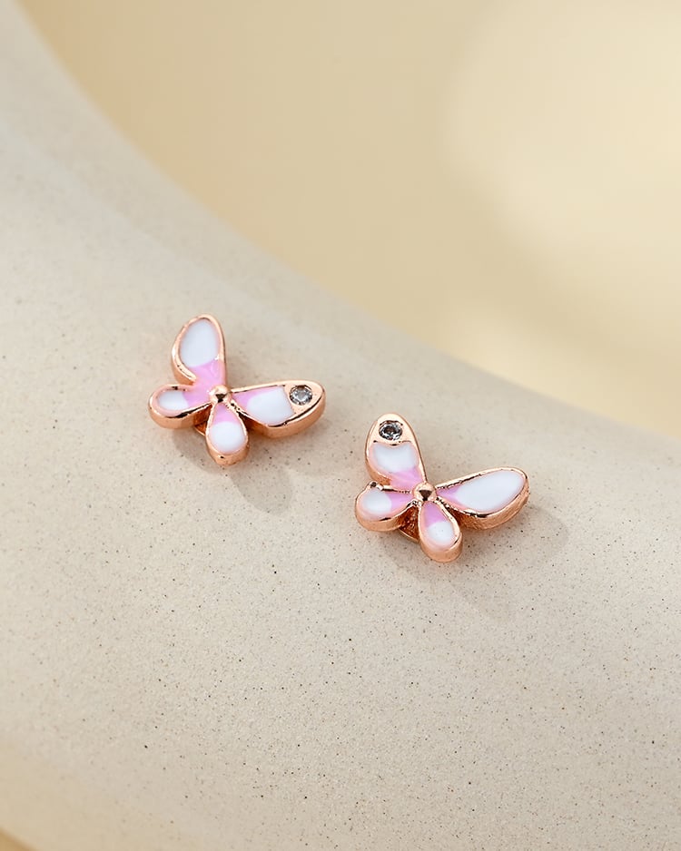 甜美粉白雙色蝴蝶 耳針/無耳洞黏貼式耳環 場景展示