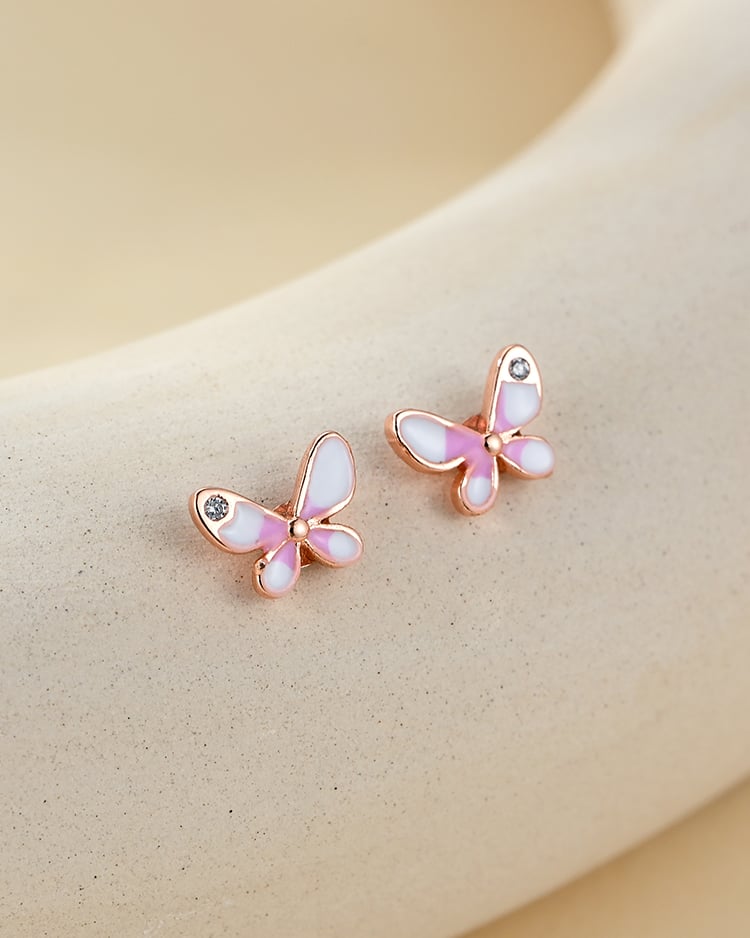 甜美粉白雙色蝴蝶 耳針/無耳洞黏貼式耳環 場景展示
