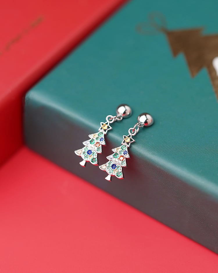 聖誕繽紛七彩聖誕樹 耳針/無耳洞黏貼式耳環 場景展示