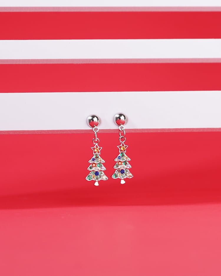 聖誕繽紛七彩聖誕樹 耳針/無耳洞黏貼式耳環 場景展示