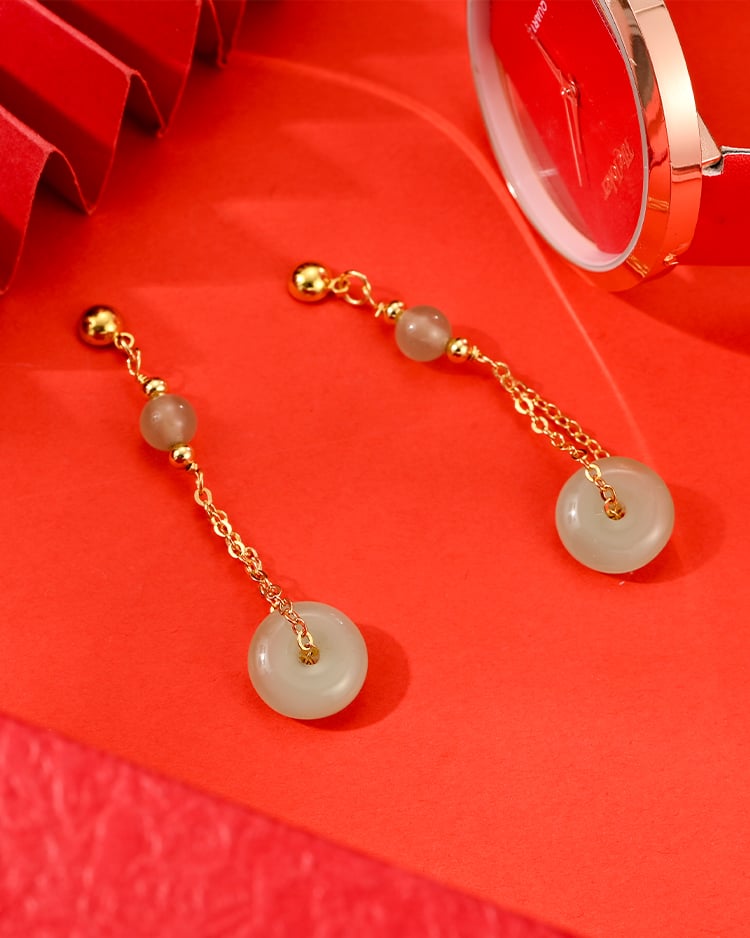 古韻平安垂墜款 耳針/無耳洞黏貼式耳環 場景展示