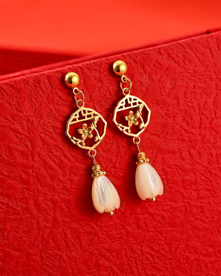 窗映簍空春櫻 耳針/無耳洞黏貼式耳環 場景展示