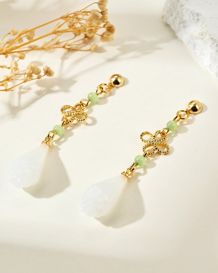 花影玉蹤垂墜 耳針/無耳洞黏貼式耳環 場景展示