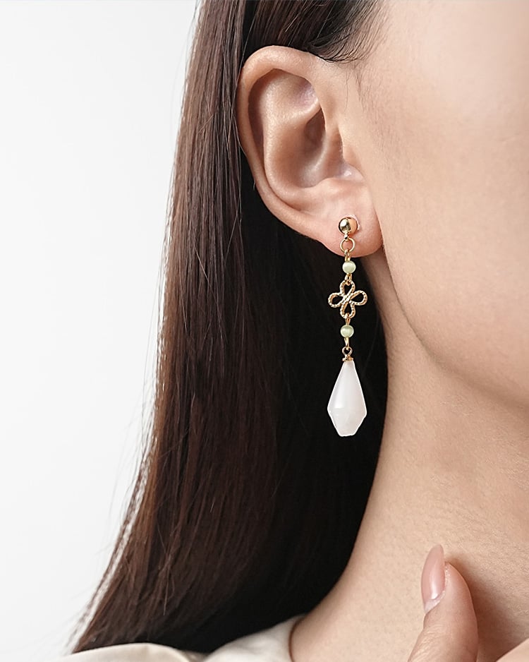 花影玉蹤垂墜 耳針/無耳洞黏貼式耳環 模特兒展示