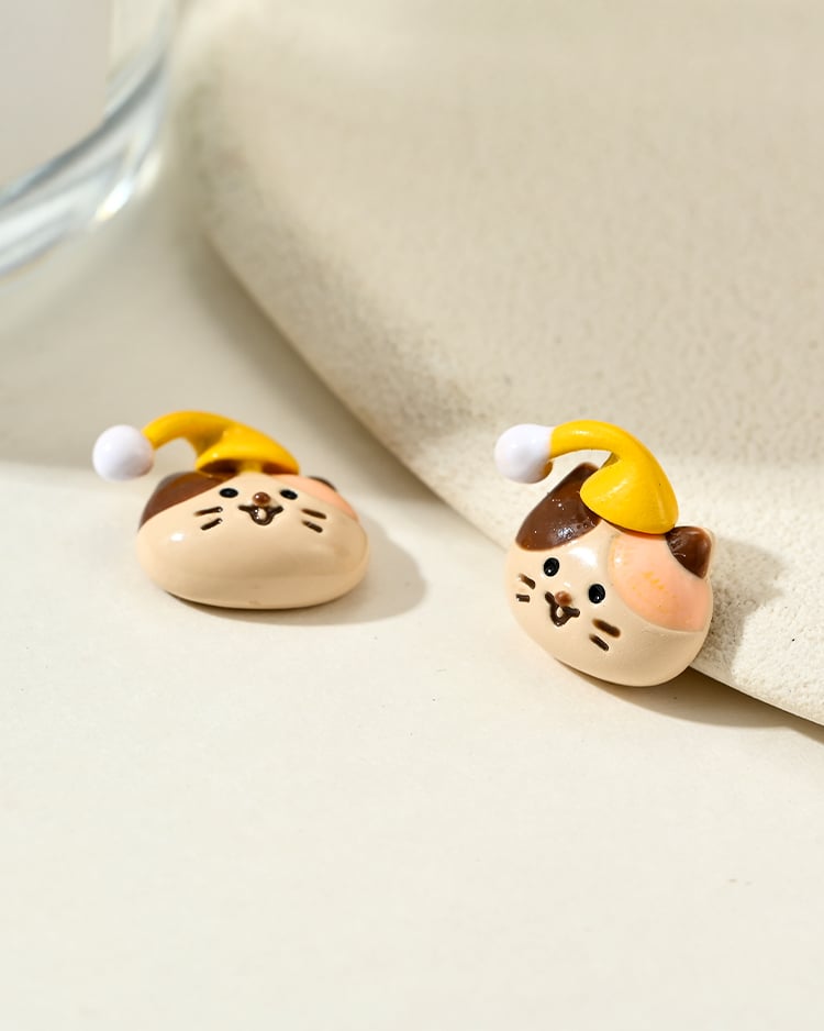 夢遊睡帽小貓 耳針/無耳洞黏貼式耳環 場景展示